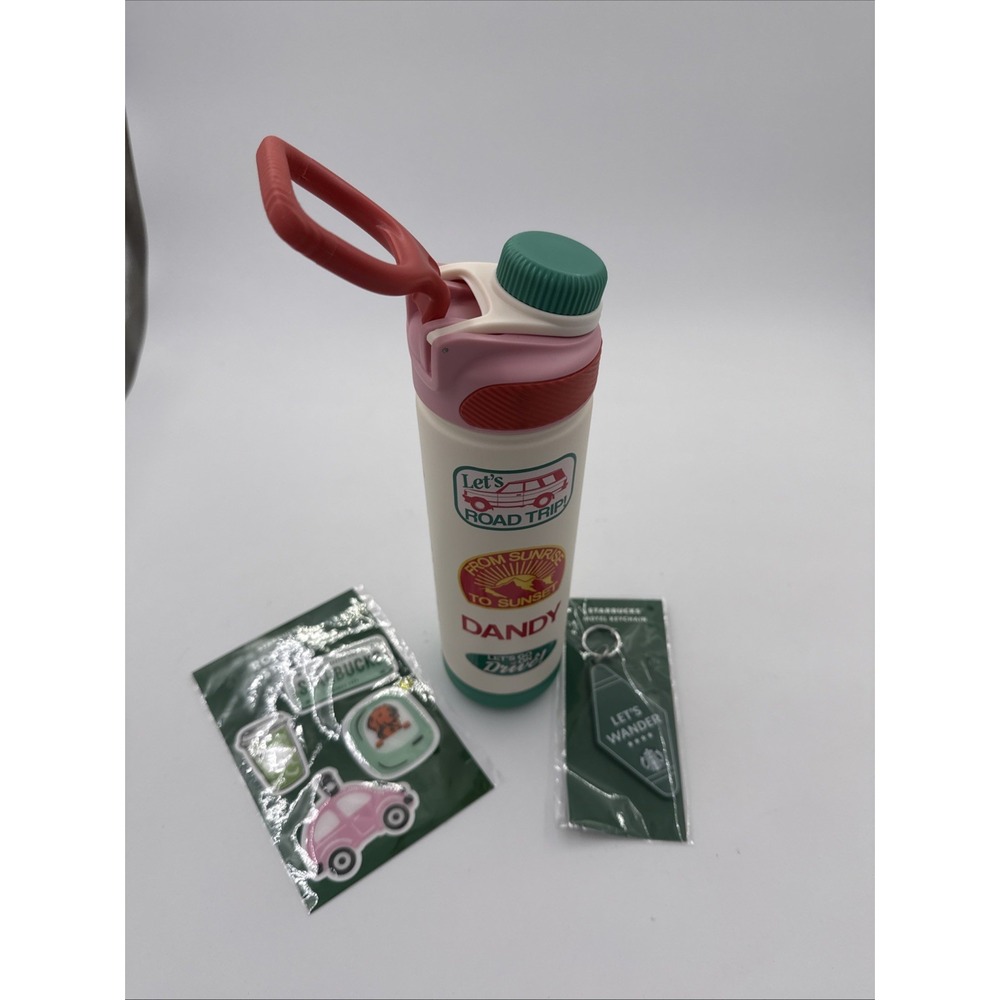 Starbucks x Dandy Worldwide Road Trip Water Bottle, Key Chain & Stickers New